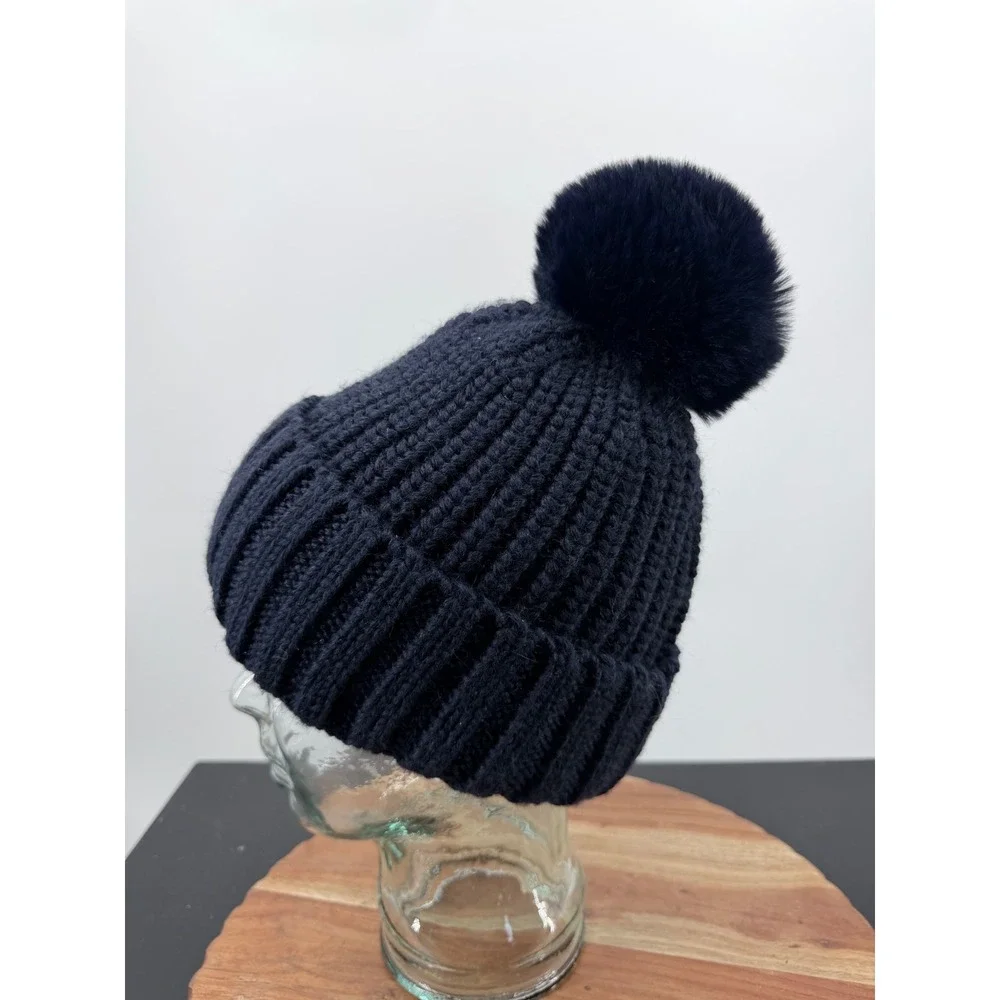 Norla Canada Beanie Women One‎ Size Navy Blue Alpaca Wool Blend Pom Pom Hat